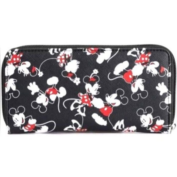 Disney Mickey & Minnie Mouse Black & Red Zipper Wallet  NWOT‎ - Picture 2 of 4